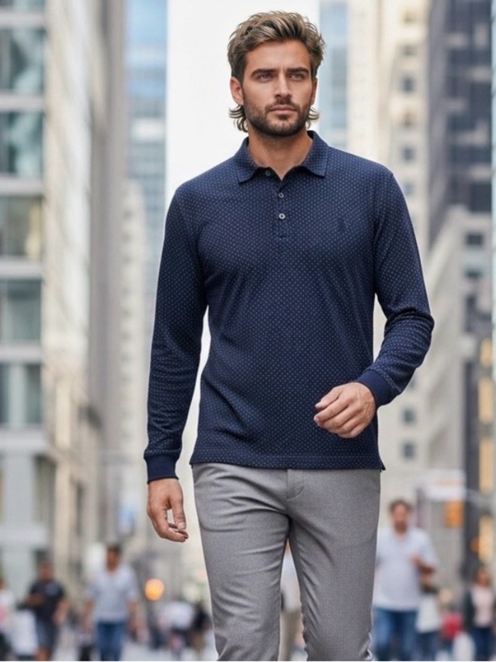 Polo Ralph Lauren XL Custom Slim Fit Long Sleeve Shirt - Men’s Navy Polka Dot